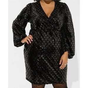 Torrid Mini Velour Sequin Surplice Dress Black Plus Size 18 #41160547 Org $119